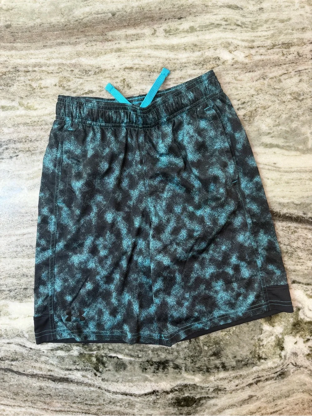 Under Armour Black & Teal Patterned Kids Athletic Shorts
